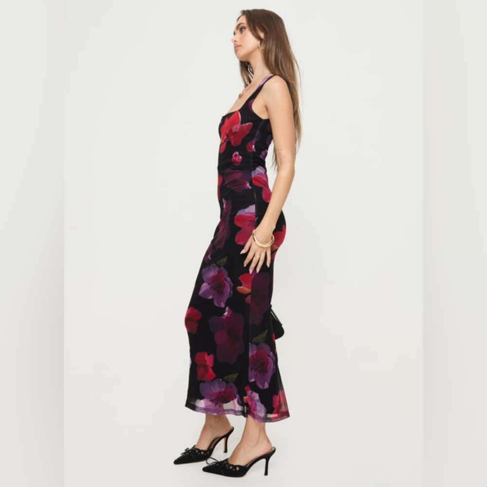 Princess Polly Black Maxi Dress with Red and Purple Floral Print